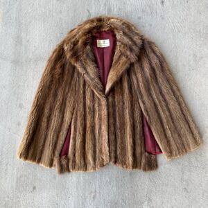 1940s Mortons Washington DC Vintage Mink Fur Capelet Jacket Collar Brown